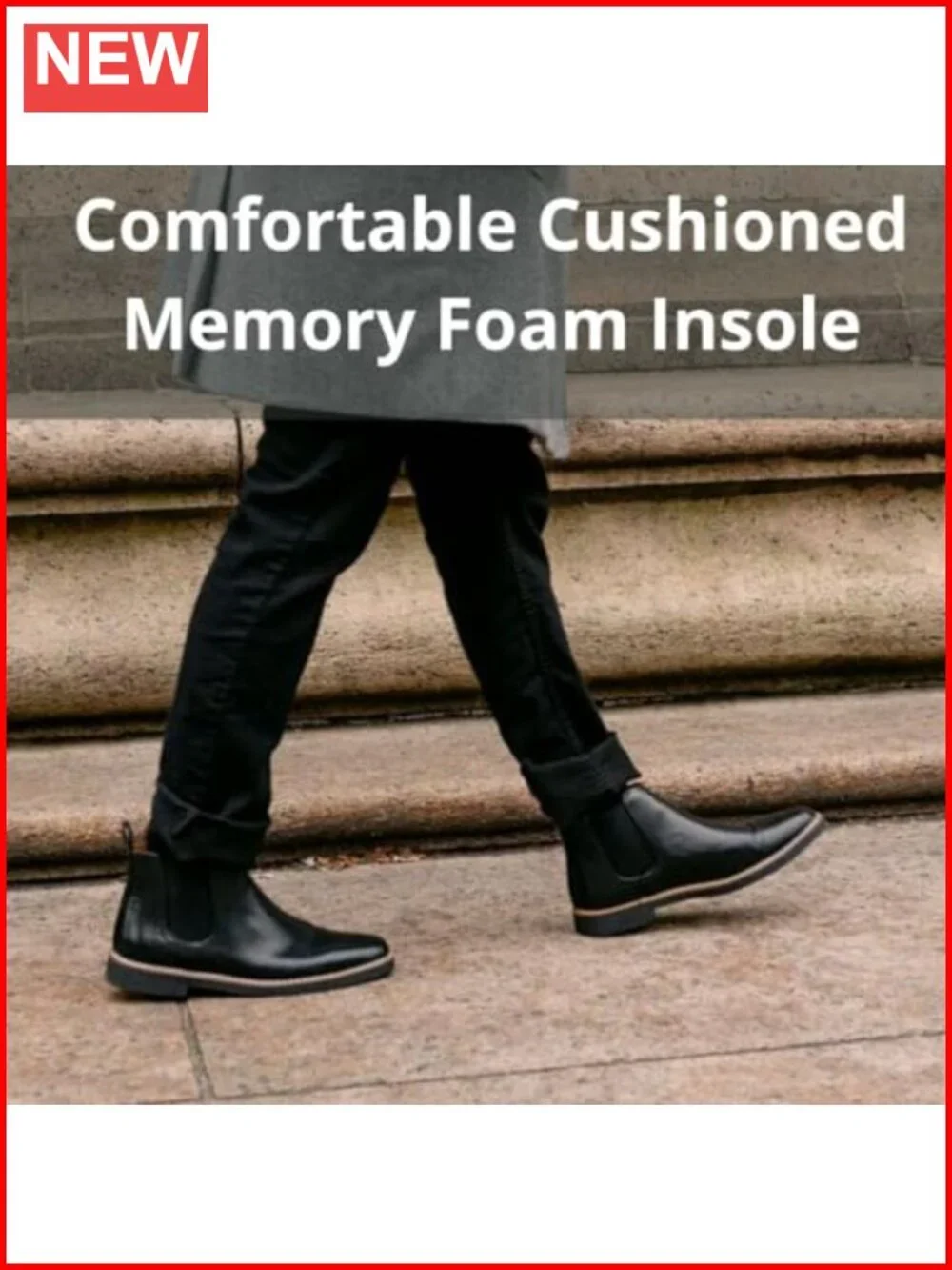 Men's Faux Leather Chelsea Boot with Memory Foam Insole